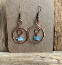 Copper Aquamarine Swirl Earrings