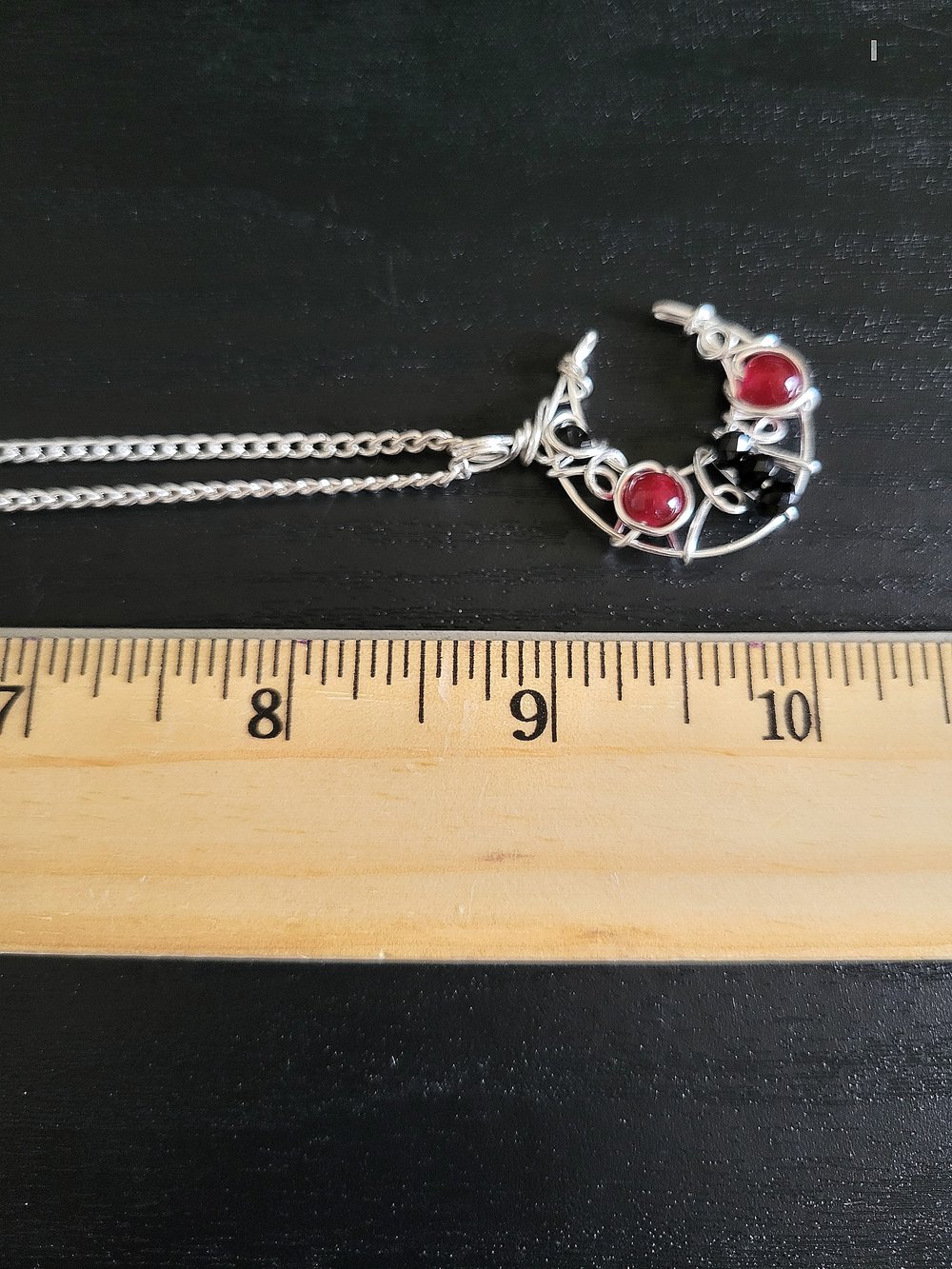 Image of Small Red and Black Beaded Pendant Necklace