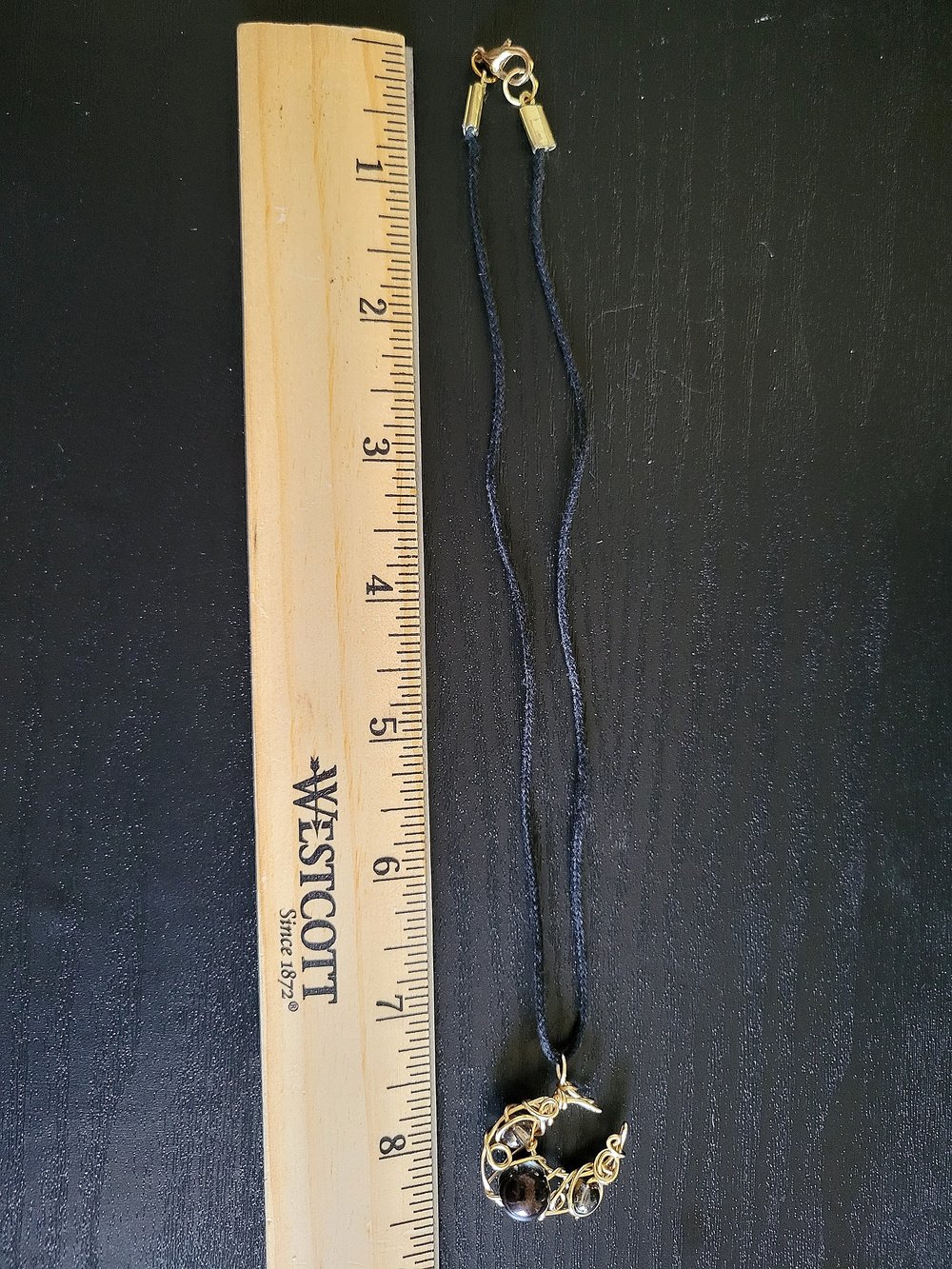 Image of Black Beaded Crescent Moon Pendant in Gold Wire