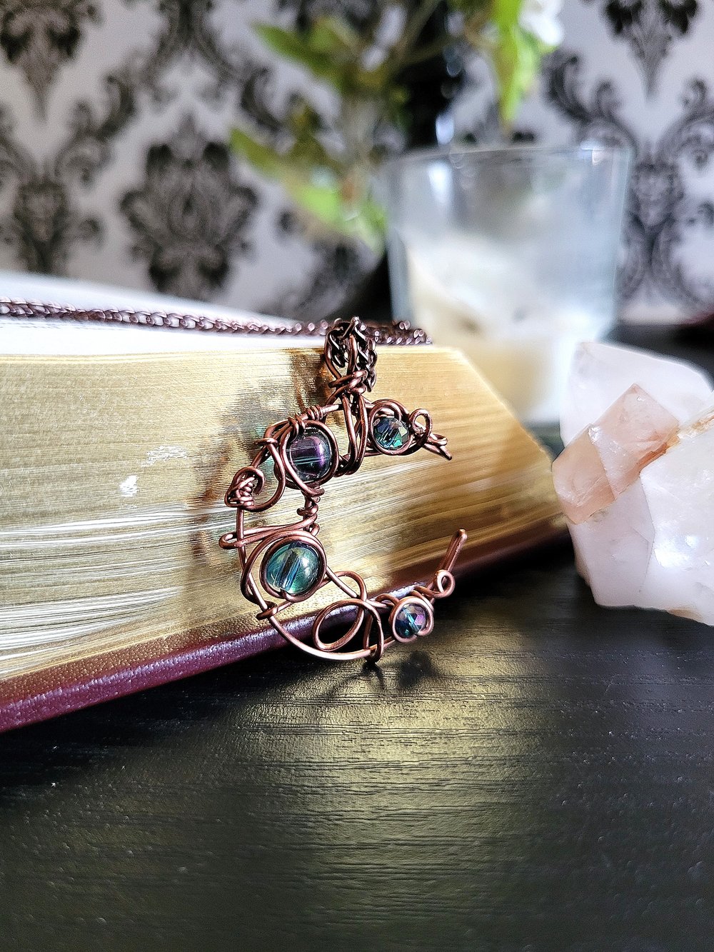 Image of Antique Copper Crescent Moon Pendant