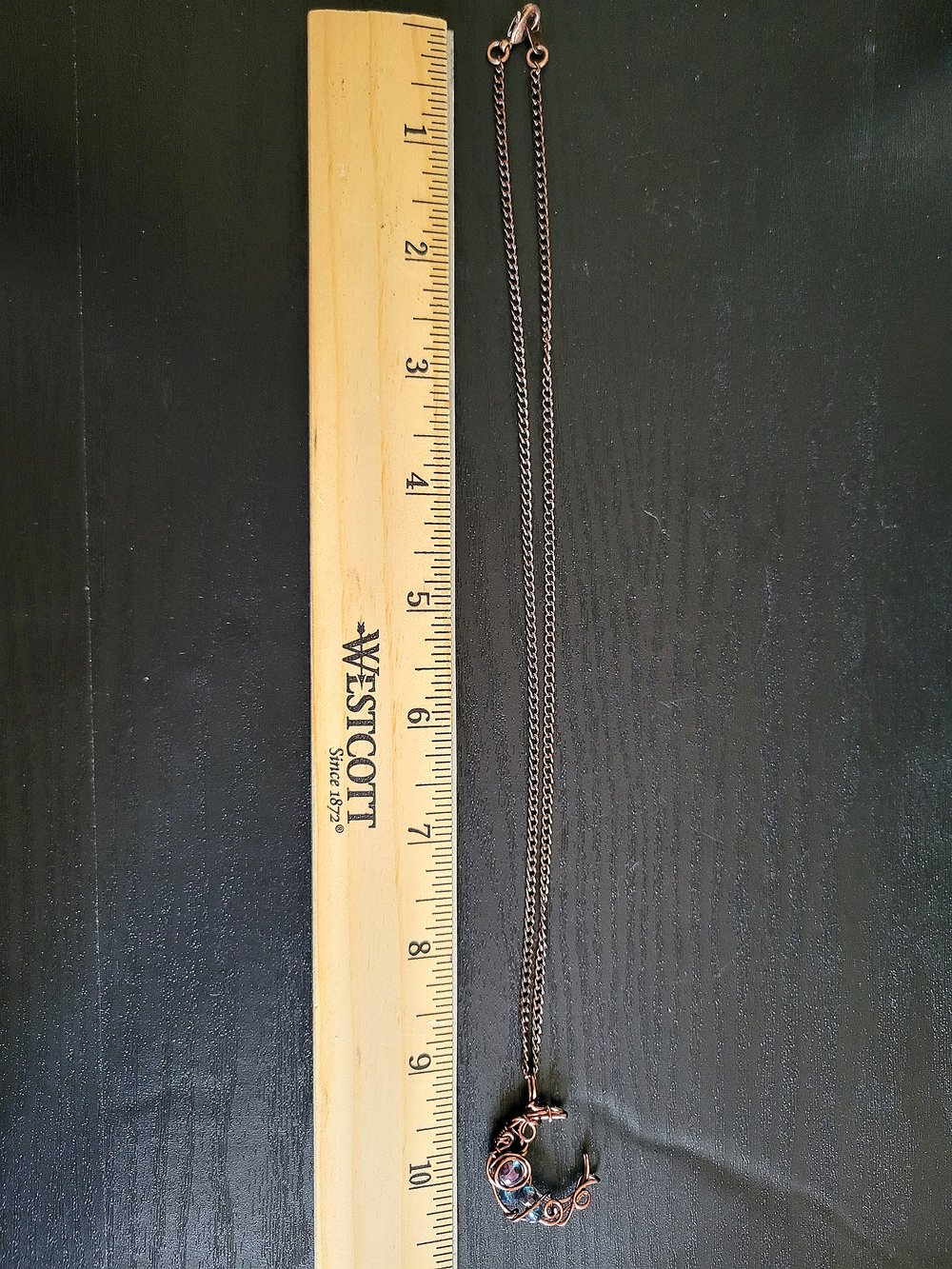 Image of Small Blue Beaded Moon Pendant Necklace