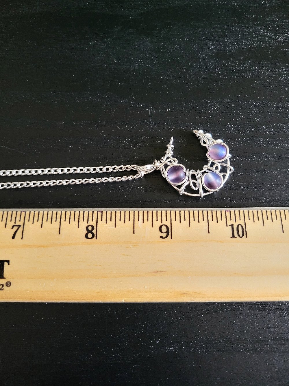 Image of Matte Purple Beaded Crescent Moon Pendant with Chain