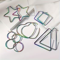 Image 1 of 5 Pairs Of Heart Star, 8 Character, Triangle N Square Colored Earrings 