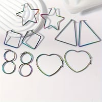 Image 2 of 5 Pairs Of Heart Star, 8 Character, Triangle N Square Colored Earrings 
