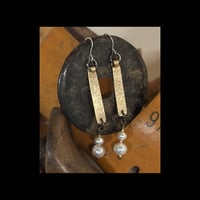 Image 3 of Pearl, Brass, Silver, Earrings 