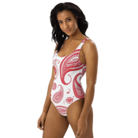 Image 1 of White and red paisley print swimsuit 