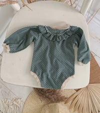 Image 1 of Newborn bodysuit for photo shoots | Martella| dark sage | dots