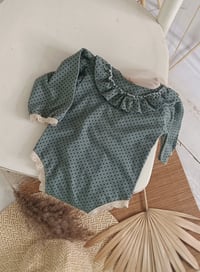Image 2 of Newborn bodysuit for photo shoots | Martella| dark sage | dots
