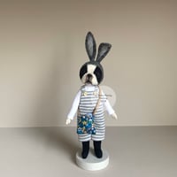 Image 1 of Boston Bunny Art Doll - Blue Horizontal Stripes