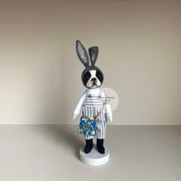 Image 1 of Boston Bunny Art Doll - Blue Vertical Stripes
