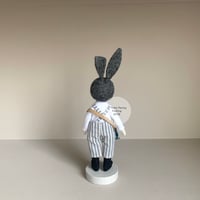 Image 3 of Boston Bunny Art Doll - Blue Vertical Stripes
