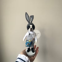 Image 4 of Boston Bunny Art Doll - Blue Vertical Stripes