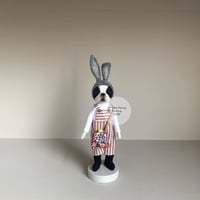 Image 1 of Boston Bunny Art Doll - Red Vertical Stripes