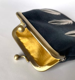 Image of Oystercatcher feathers, velvet kisslock coin purse with plant-dyed silk lining
