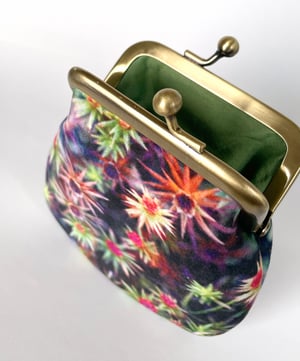 Image of Starry mosses velvet kisslock purse with silk plant-dyed lining