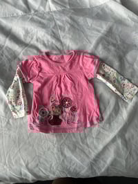 Image 1 of Y2K Cherokee Layered Mock Flower Print Sleeve Shirt with Cat Graphic