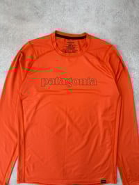 Image 2 of Patagonia Capiline Silk Weight LS T-Shirt Patagonia Logo Orange Medium Mens 