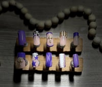 Image 1 of MEDIUM LENGTH SQUARE PURPLE Y2K PATTERNED ACRYLIC NAILS