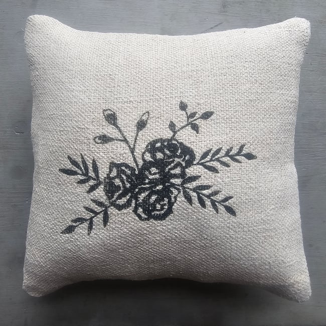 Copy of Feather Filled Rose Block Print cushion - GREY