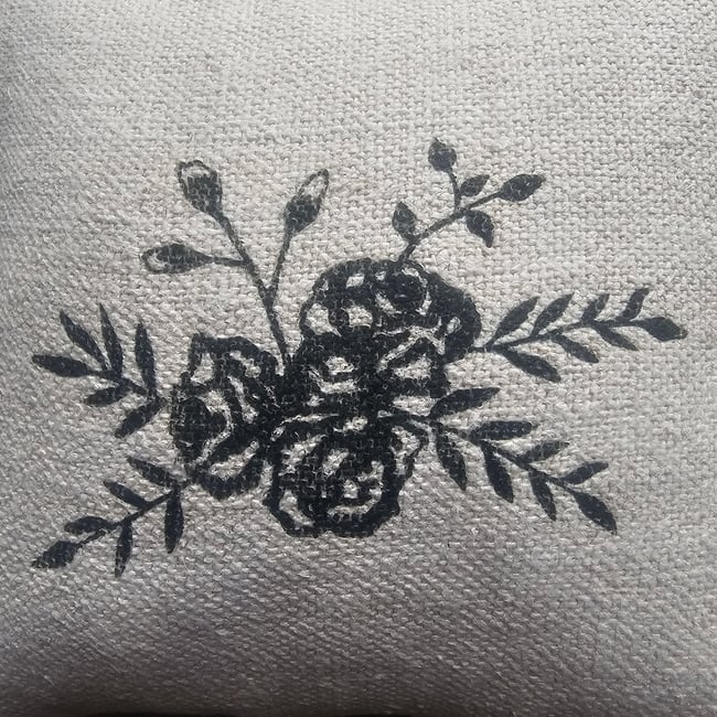 Copy of Feather Filled Rose Block Print cushion - GREY