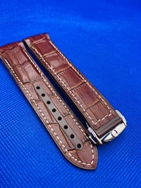 Image 1 of 20mm-22mm Omega Seamaster Planet Ocean Brown Leather/Rubber Silicone Watch Strap