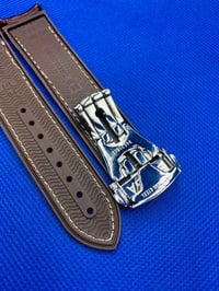 Image 2 of 20mm-22mm Omega Seamaster Planet Ocean Brown Leather/Rubber Silicone Watch Strap