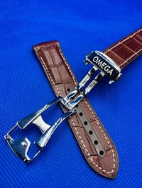 Image 4 of 20mm-22mm Omega Seamaster Planet Ocean Brown Leather/Rubber Silicone Watch Strap
