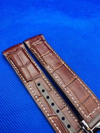 Image 6 of 20mm-22mm Omega Seamaster Planet Ocean Brown Leather/Rubber Silicone Watch Strap