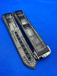 Image 1 of 20mm-22mm Omega Seamaster Planet Ocean Black Leather/Rubber Silicone Watch Strap