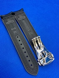 Image 4 of 20mm-22mm Omega Seamaster Planet Ocean Black Leather/Rubber Silicone Watch Strap