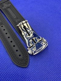 Image 5 of 20mm-22mm Omega Seamaster Planet Ocean Black Leather/Rubber Silicone Watch Strap