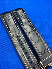 Image 3 of 20mm-22mm Omega Seamaster Planet Ocean Black Leather/Rubber Silicone Watch Strap