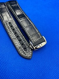 Image 2 of 20mm-22mm Omega Seamaster Planet Ocean Black Leather/Rubber Silicone Watch Strap