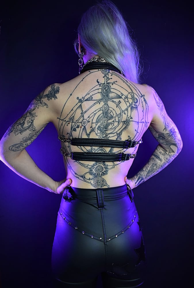 Image of PLUM LEATHER CHAIN BRA