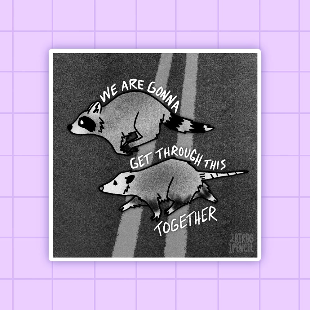 Image of Motivational possum and raccoon vinyl sticker