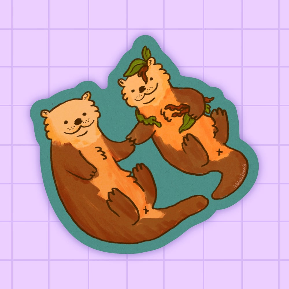 Image of Otters holding hands vinyl sticker