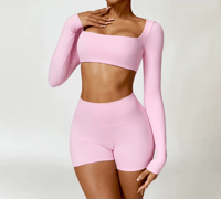 Image 1 of Long Sleeve Top with Leggings & Shorts Set