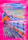 "Sidmouth Chaos..." Pink series... Original on wood...