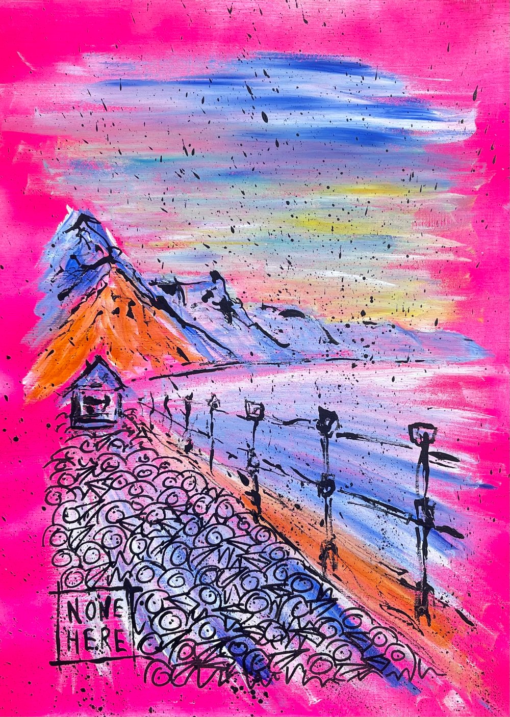 "Sidmouth Chaos..." Pink series... Original on wood...