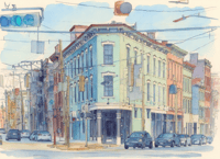 Watercolor Painting of the corner of Vine Street and East McMicken