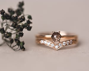 Image of *SALE - was £1650* 18ct Rose gold, Hexagonal brown grey diamond ring (LON199)