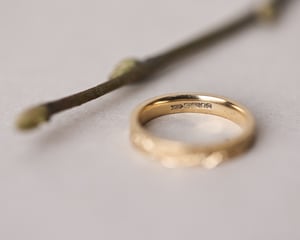 Image of 18ct yellow gold 3mm flat court 'fir engraved' ring
