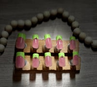 Image 1 of MEDIUM LENGTH SQUARE GREEN FRENCH TIP ACRYLIC NAILS