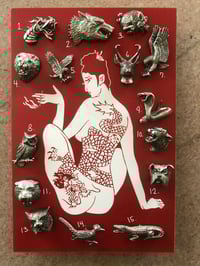 Image 1 of Vintage Pewter Animal Biker Pins 