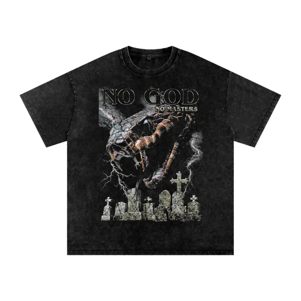 No God Snake Snow Washed Oversized Tee - 250 GSM