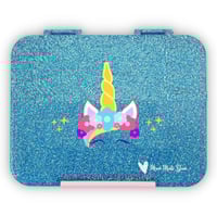 Image 1 of Mum Made Yum Bento Lunchbox (Large) 4 or 6 compartment interchangeable bento - Blue Sparkle Unicorn