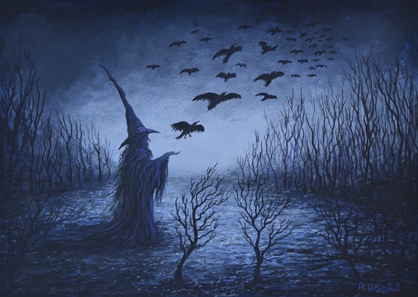 Image of FLIGHT OF KROWS - small original painting