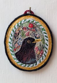 Image 1 of Blackbird portrait miniature embroidery hanging 