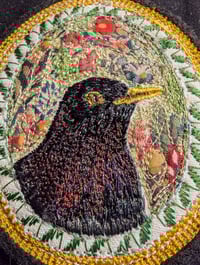 Image 2 of Blackbird portrait miniature embroidery hanging 