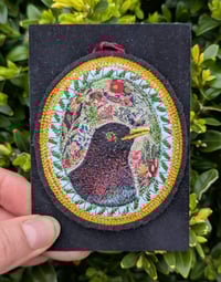 Image 3 of Blackbird portrait miniature embroidery hanging 